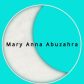 Logo Mary Anna Abuzahra with balsamic moon phase in thin white circle and light blue-green background